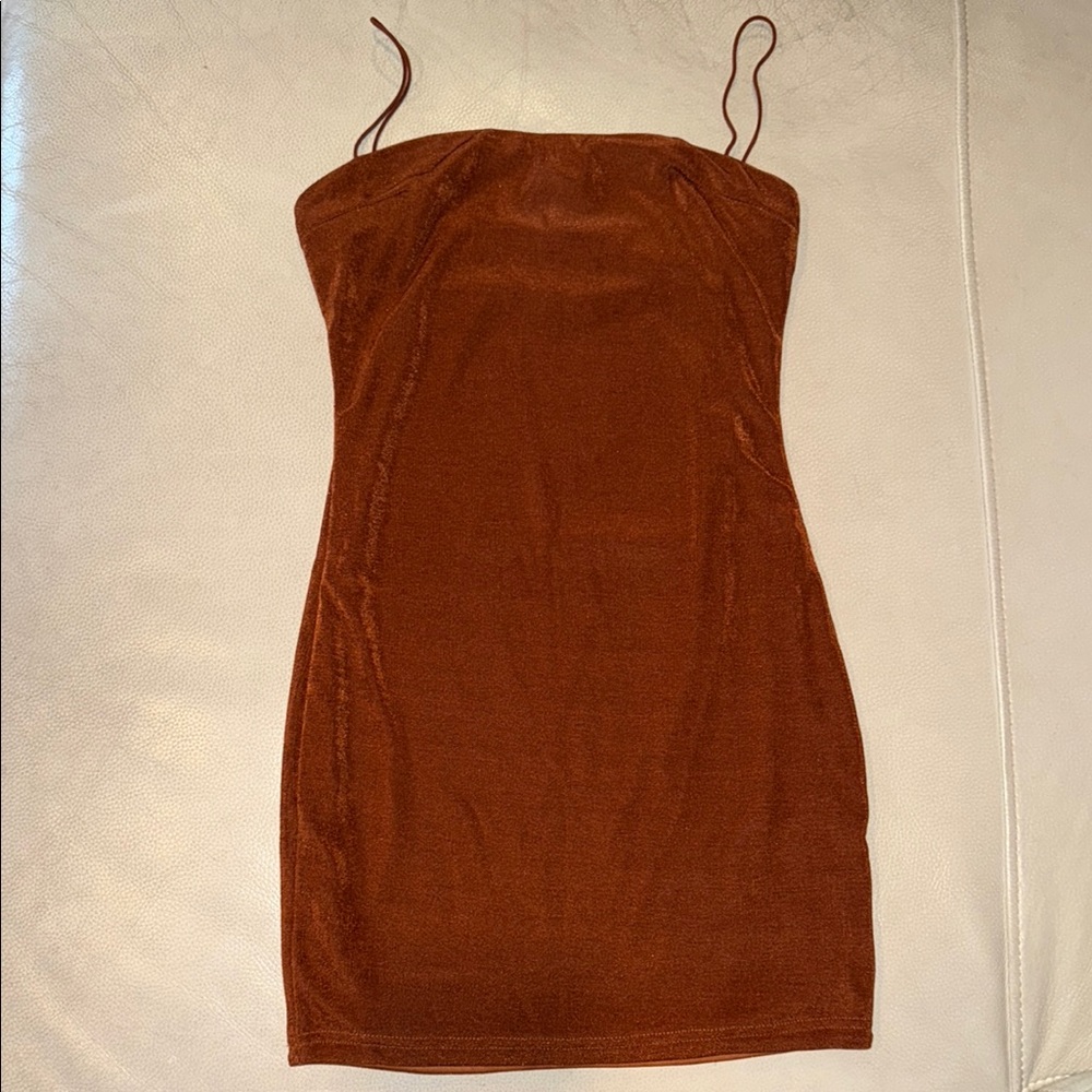 Elegant Brown Spaghetti Strap Dress
